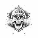 Skull wearing firefighter gear tattoo design idea