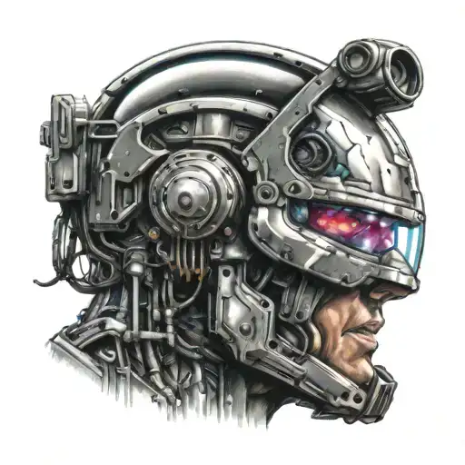 robocop head cyberpunk city tattoo design idea