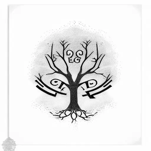 family tree with letters k and j tattoo design idea