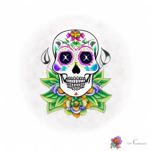 Sugar skull with aztek symbols inside tattoo design idea
