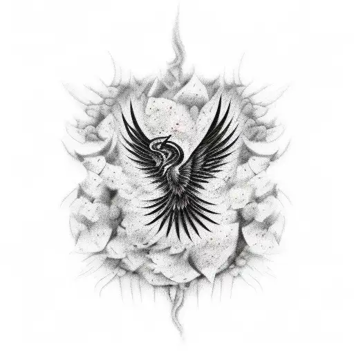 phoenix coming out of ash with flower petals around it tattoo design idea