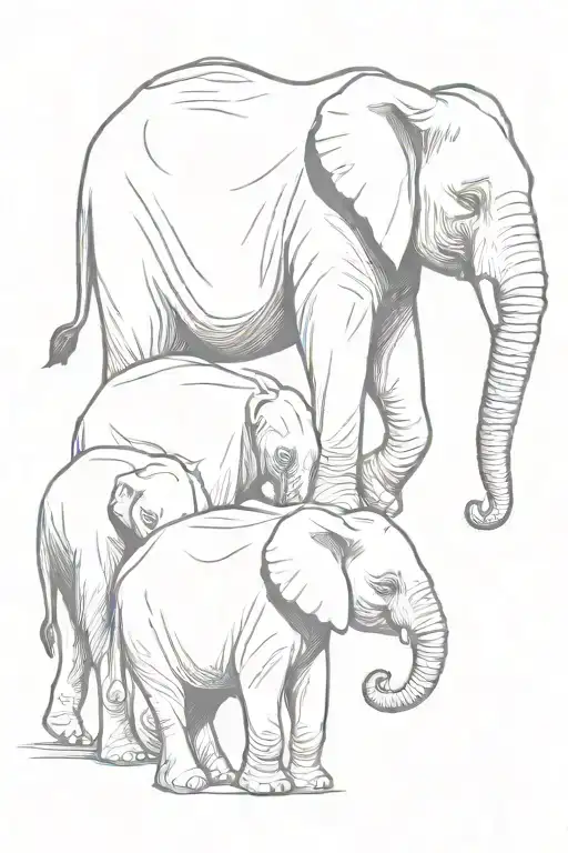 mother elephant leading three baby elephants walking tattoo design idea