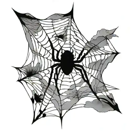 Spider more or less hidden in web, mountain in background, bird in the distance, losing feathers. Web more or less tattoo design idea