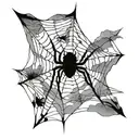 Spider more or less hidden in web, mountain in background, bird in the distance, losing feathers. Web more or less tattoo design idea