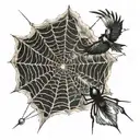 spider web with assembly, bird losing feathers tattoo design idea