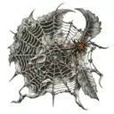 spider web with assembly, bird losing feathers tattoo design idea