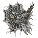 spider web with assembly, bird losing feathers tattoo design idea
