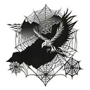 spider web which degrades discreetly with mountain in the background. Bird that loses eagle or phoenix style feathers tattoo design idea