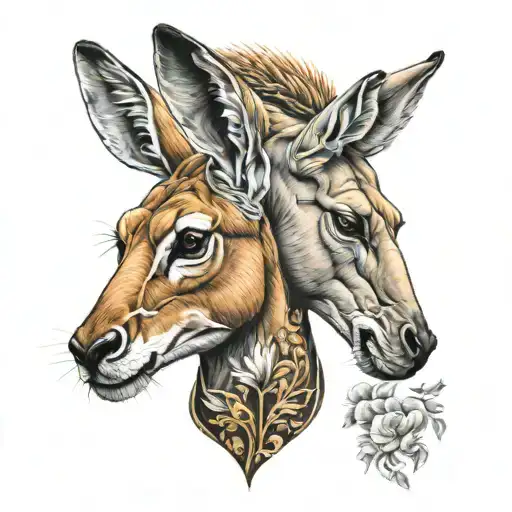 springbuck and kangaroo tattoo design idea