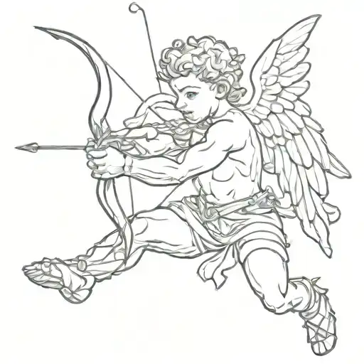 Muscular cupid shooting arrow tattoo design idea