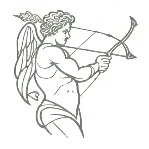 Muscular cupid shooting arrow tattoo design idea