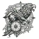 lion, compass, clock, eagle tattoo design idea