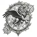 lion, compass, clock, eagle tattoo design idea