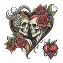 best friends, heart, macabre tattoo design idea