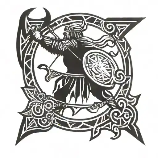 Viking shooting arrow going tattoo design idea