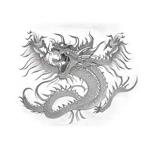 Long vertical masculine dragon with beard spikes tattoo design idea
