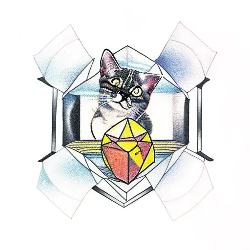a cat inside a TesseracT  tattoo design idea