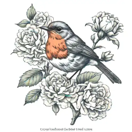 Robin bird with carnation flowers tattoo design idea