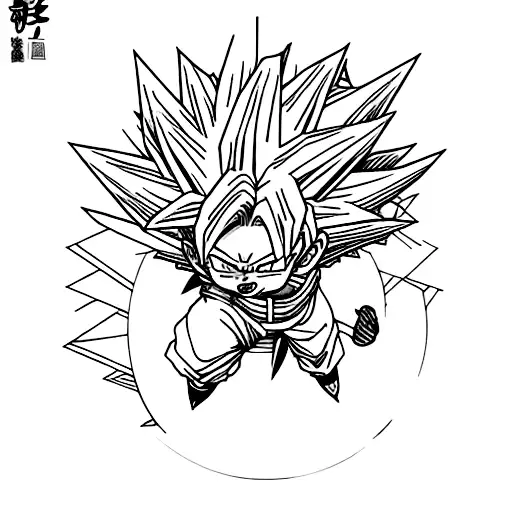 Dragonball Z character in a geometric style, very minimalistic, capsule Corp tattoo design idea