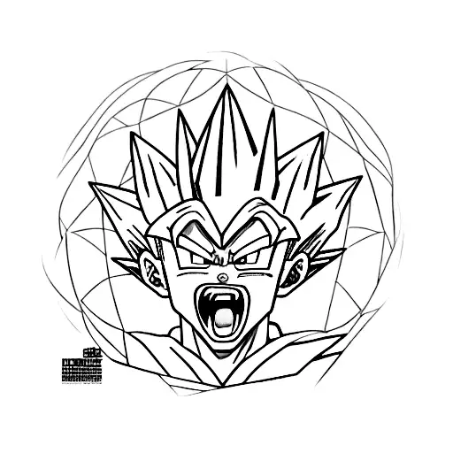 Dragonball Z character in a geometric. style, very minimalistic, only symbols  tattoo design idea