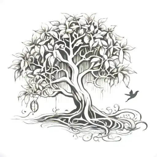 Artistic interpretation of a money tree with intricate details tattoo design idea