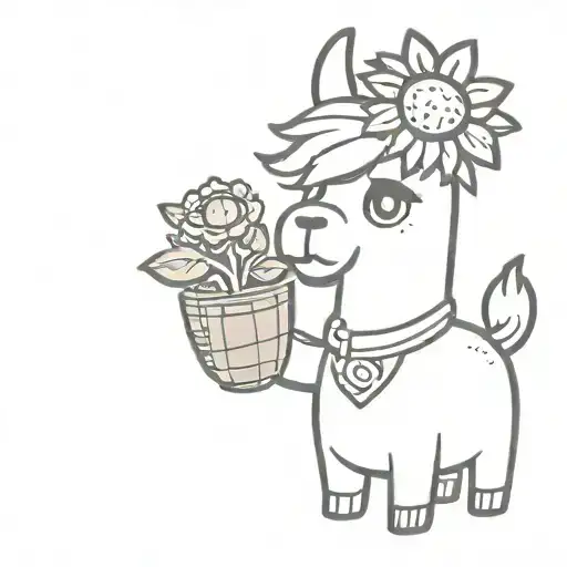 cartoon llama with a cartoon potato holding a sunflower   tattoo design idea