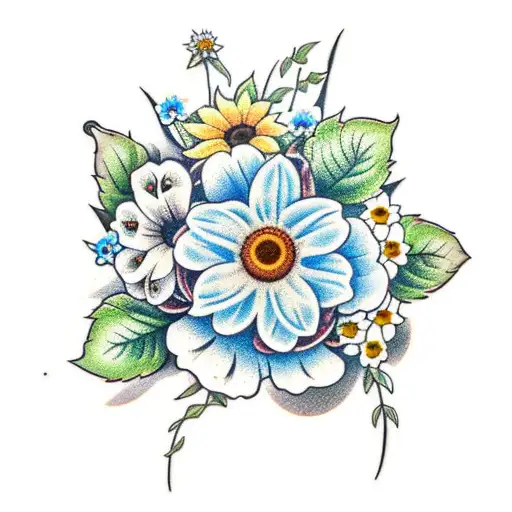 forget me nots and sunflowers tattoo design idea