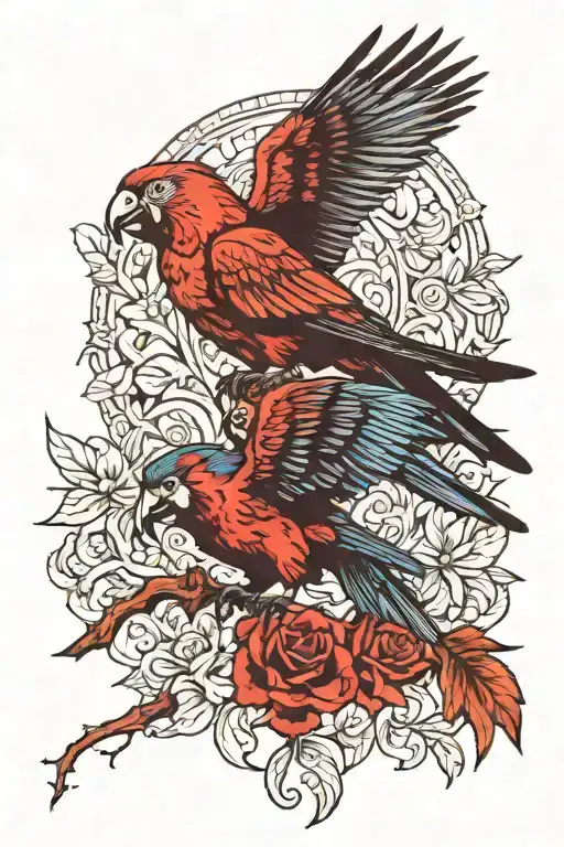 crow  and macaw splitting appart  tattoo design idea