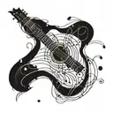Musical notes intertwined with intricate guitar strings tattoo design idea