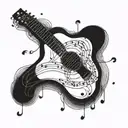 Musical notes intertwined with intricate guitar strings tattoo design idea