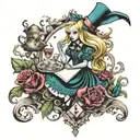 alice in wonderland dark art representation tattoo design idea