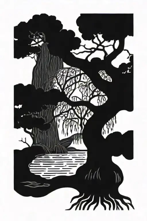 weeping willow tree tattoo design idea