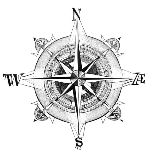 A compass rose with intricate details and landmarks from all the countries you've visited tattoo design idea