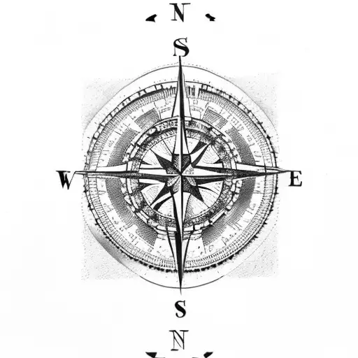 A vintage compass with a world map in the background tattoo design idea