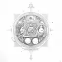 An open book with intricate illustrations of celestial bodies and occult symbols tattoo design idea