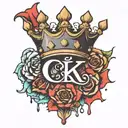 graffiti queen crown flowting above the  letter C K tattoo design idea