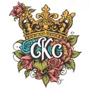 graffiti queen crown flowting above the  letter C K tattoo design idea