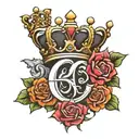 graffiti queen crown flowting above the  letter C K tattoo design idea