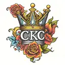 graffiti queen crown flowting above the  letter C K tattoo design idea