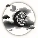 Saint Michael Lion Clock clouds tattoo design idea