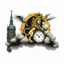 Saint Michael Lion Clock clouds tattoo design idea