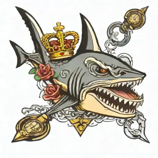 shark, stethoscope, queen crown and anchor  tattoo design idea