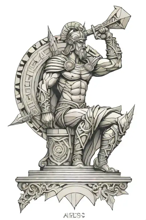 Greek God Ares Statue tattoo design idea