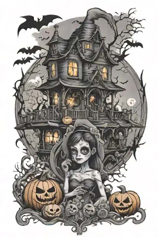 Halloween scene tattoo design idea