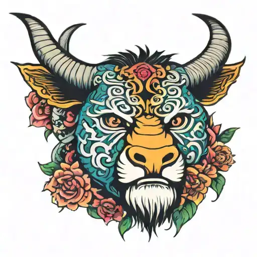 colored tattoo similar to cono mcgregor chest tattoo but with bull tattoo design idea