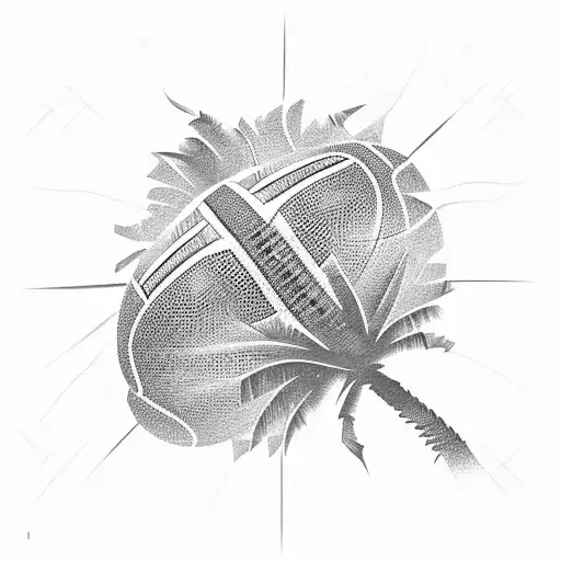 An intricate football field with palm trees tattoo design idea