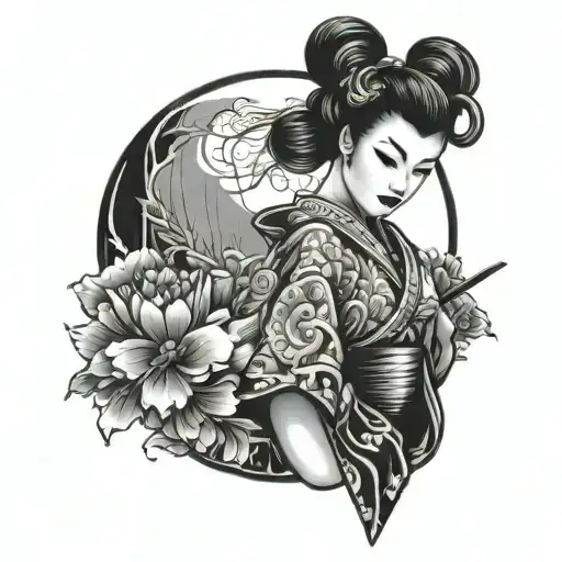 sexy busty geisha samurai fusion pin up girl tattoo tattoo design idea