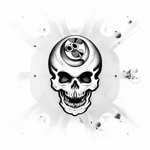 scull with a billiard ball in its mouth tattoo design idea