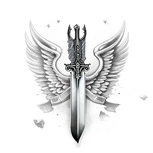 long sharp sword with angel wings  tattoo design idea