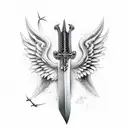 long sharp sword with angel wings  tattoo design idea